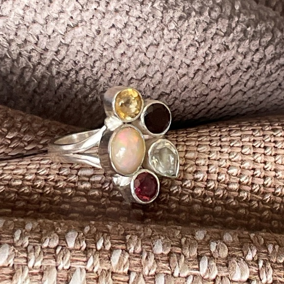 925 silver and natural Opal multi gemstone ring Adjustable Ring!! OS “VIBES” - Picture 16 of 16
